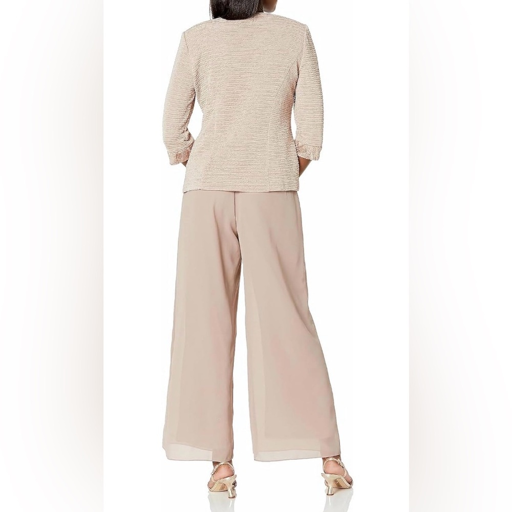 NWT Le Bos 3-Piece Pant Set Size 20W Champagne Beige Sequin Trim Formal Wedding - Picture 13 of 13